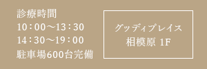 診療時間 10:00～13:30 14:30～19:00 駐車場600台完備 グッディプレイス相模原1F